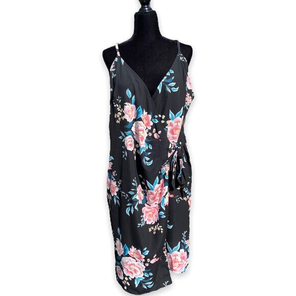 Forever 21 Womens Dress Size 1X Spaghetti Strap Black Floral Wrap Style - Picture 3 of 6